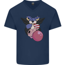 Bubblegum Cow American Shades & Bubble Gum Mens V-Neck Cotton T-Shirt Navy Blue