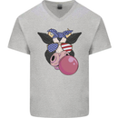 Bubblegum Cow American Shades & Bubble Gum Mens V-Neck Cotton T-Shirt Sports Grey