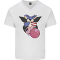 Bubblegum Cow American Shades & Bubble Gum Mens V-Neck Cotton T-Shirt White