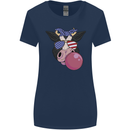 Bubblegum Cow American Shades & Bubble Gum Womens Wider Cut T-Shirt Navy Blue