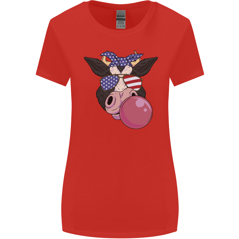 Bubblegum Cow American Shades & Bubble Gum Womens Wider Cut T-Shirt Red