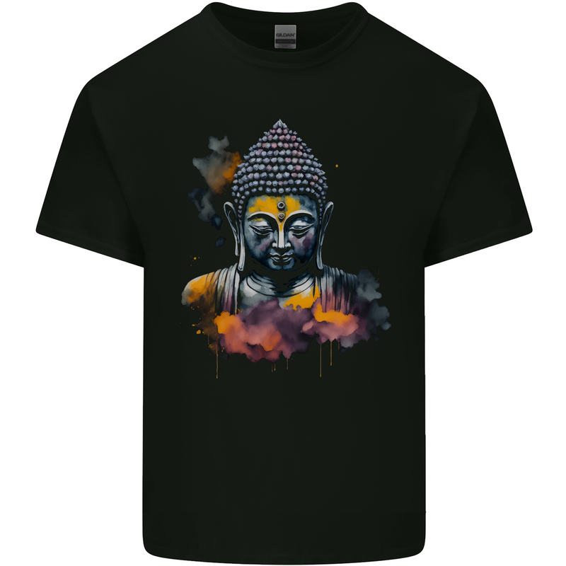 Buddha Watercolour Mens Cotton T-Shirt Tee Top Black