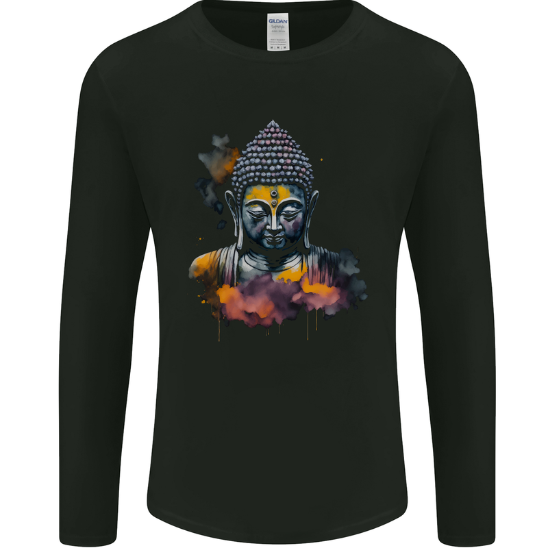 Buddha Watercolour Mens Long Sleeve T-Shirt Black