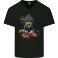 Buddha Watercolour Mens V-Neck Cotton T-Shirt Black