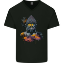 Buddha Watercolour Mens V-Neck Cotton T-Shirt Black