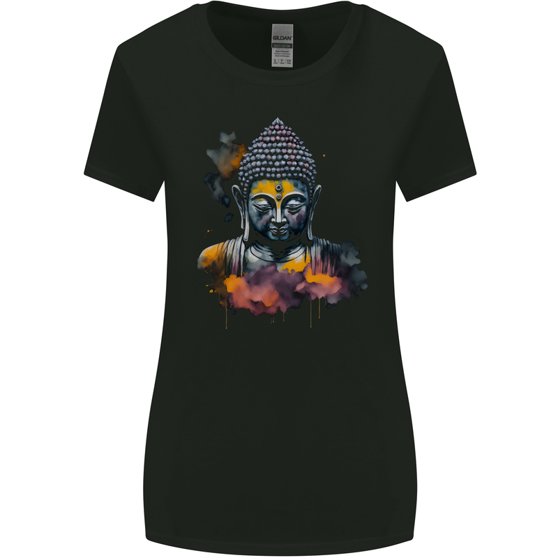 Buddha Watercolour Womens Wider Cut T-Shirt Black
