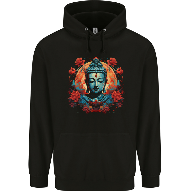 Buddha With Lotus Flowers Childrens Kids Hoodie Black