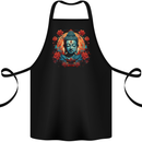 Buddha With Lotus Flowers Cotton Apron 100% Organic Black