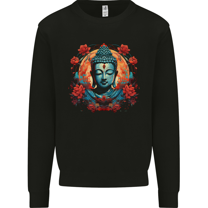 Buddha With Lotus Flowers Kids Sweatshirt Jumper Black