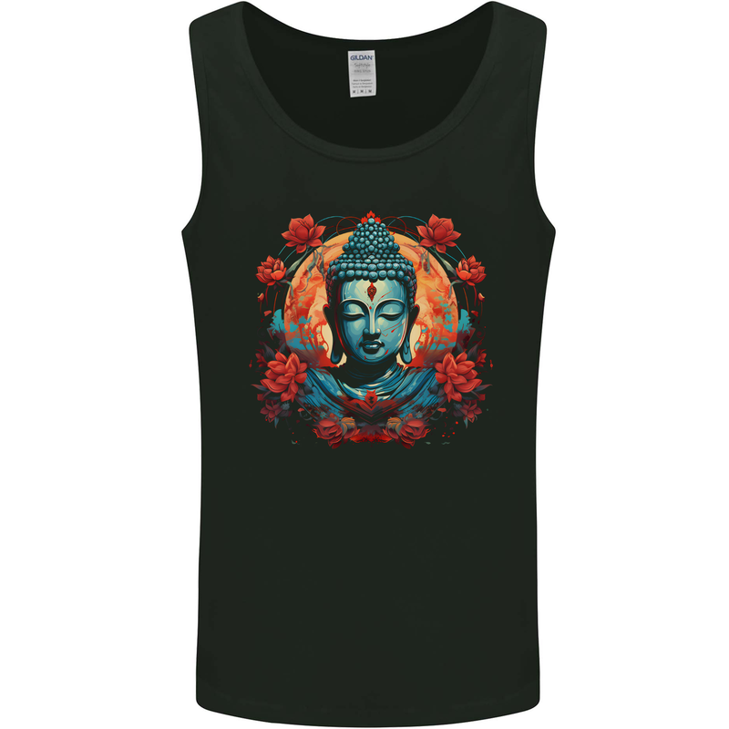 Buddha With Lotus Flowers Mens Vest Tank Top Black