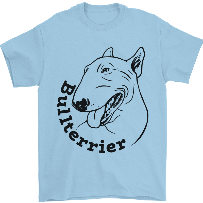 Bull Terrier Dog With Text Mens T-Shirt 100% Cotton Light Blue