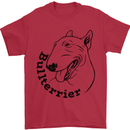 Bull Terrier Dog With Text Mens T-Shirt 100% Cotton Red