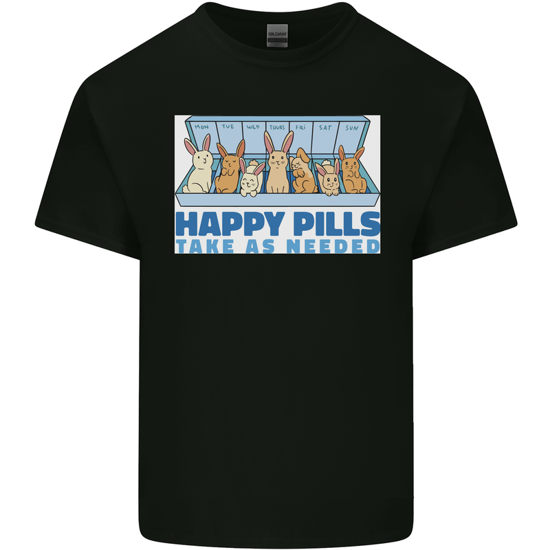 Bunny Rabbit Happy Pills Antidepressant Mens Cotton T-Shirt Tee Top Black
