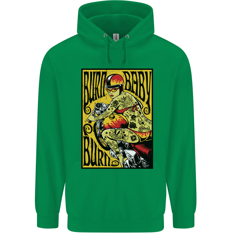 Burn Baby Burn Female Biker Motorcycle Childrens Kids Hoodie Irish Green