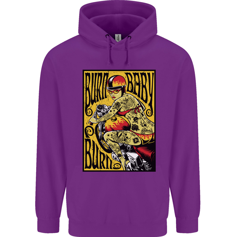 Burn Baby Burn Female Biker Motorcycle Childrens Kids Hoodie Purple