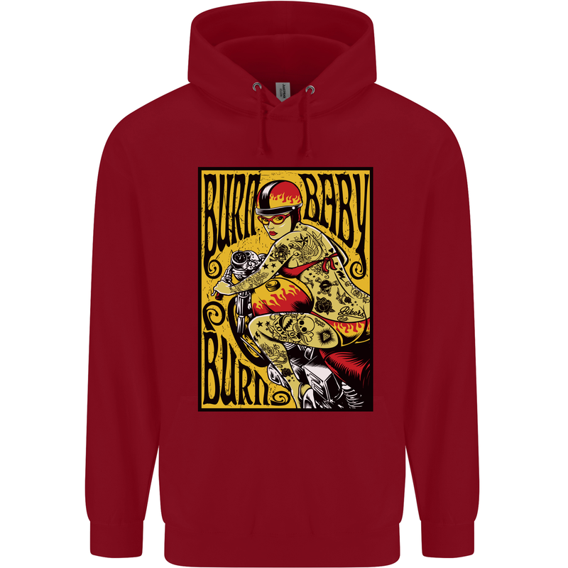 Burn Baby Burn Female Biker Motorcycle Childrens Kids Hoodie Red