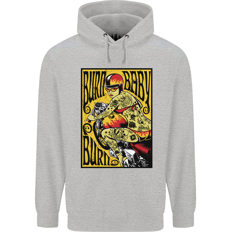 Burn Baby Burn Female Biker Motorcycle Childrens Kids Hoodie Sports Grey