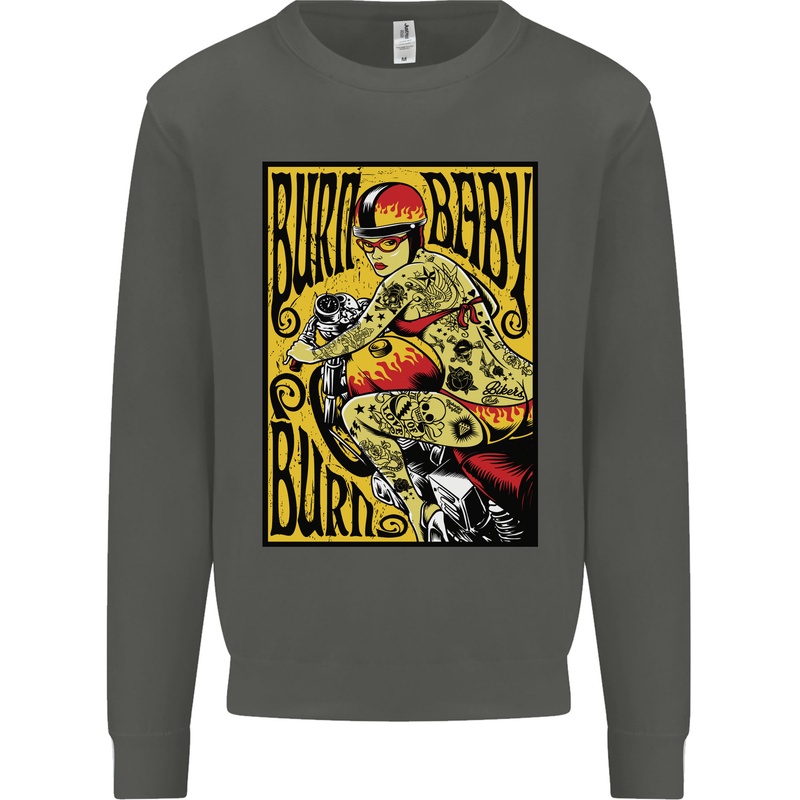 Burn Baby Burn Female Biker Motorcycle Kids Sweatshirt Jumper Storm Grey