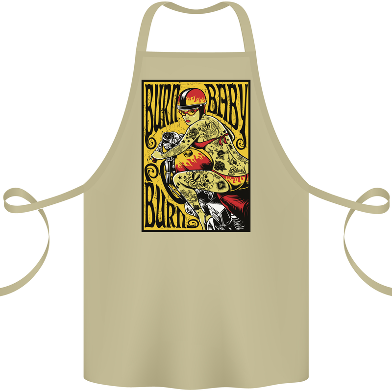 Burn Baby Burn Lady Biker Motorcycle Motorbike Cotton Apron 100% Organic Khaki