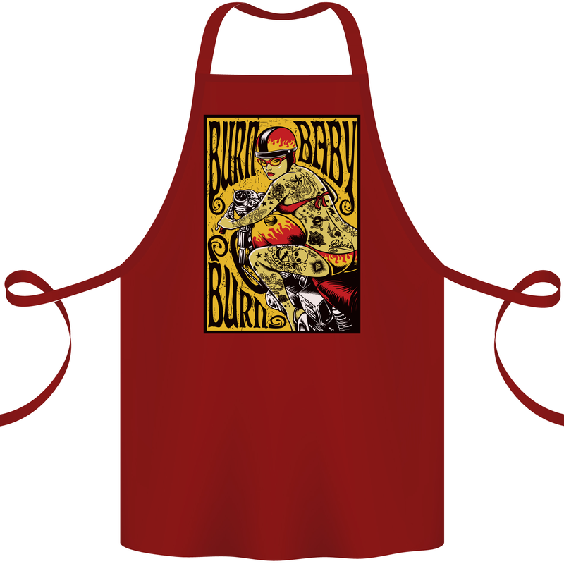 Burn Baby Burn Lady Biker Motorcycle Motorbike Cotton Apron 100% Organic Maroon