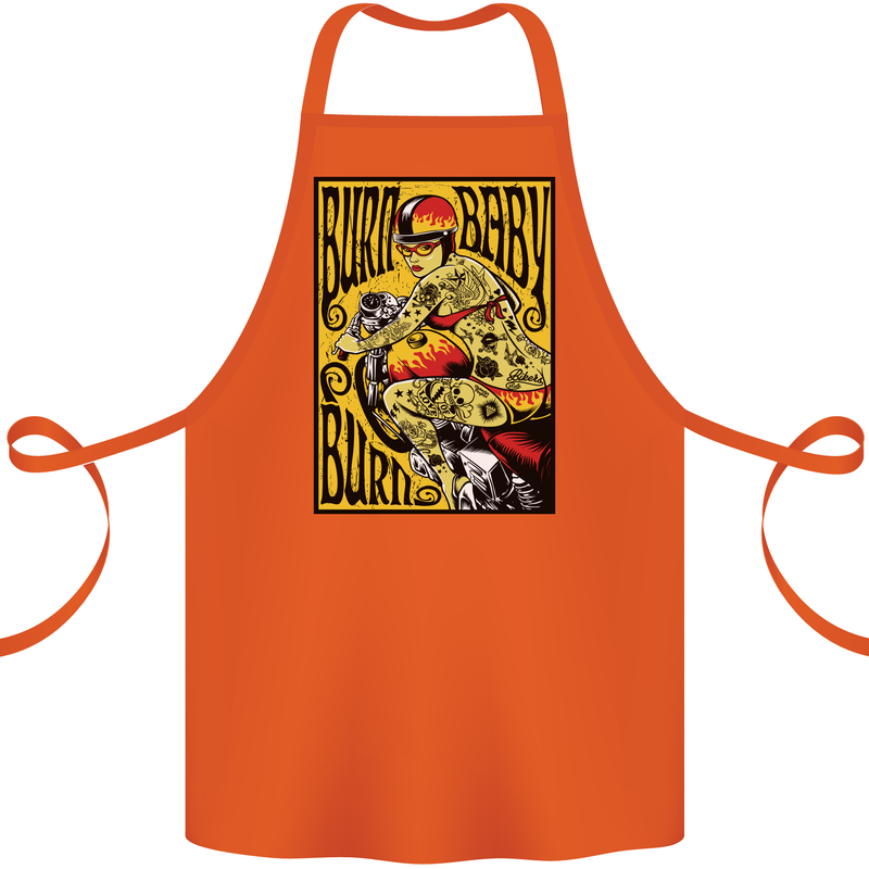 Burn Baby Burn Lady Biker Motorcycle Motorbike Cotton Apron 100% Organic Orange