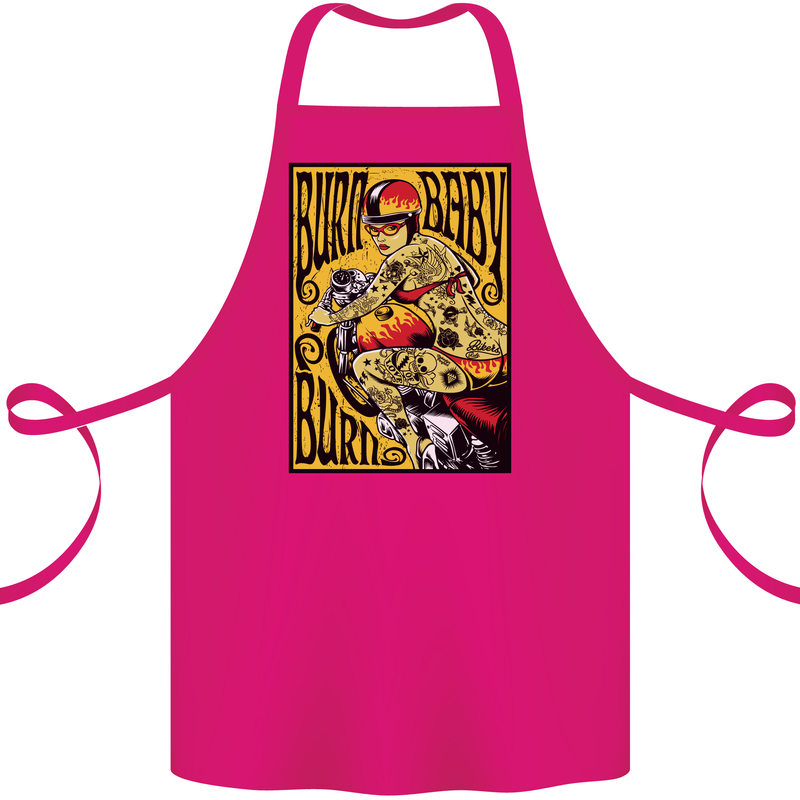 Burn Baby Burn Lady Biker Motorcycle Motorbike Cotton Apron 100% Organic Pink