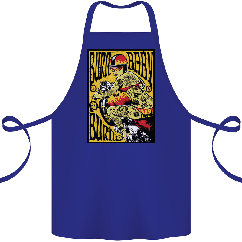 Burn Baby Burn Lady Biker Motorcycle Motorbike Cotton Apron 100% Organic Royal Blue