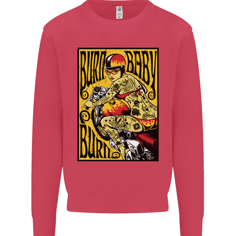 Burn Baby Burn Lady Biker Motorcycle Motorbike Kids Sweatshirt Jumper Heliconia