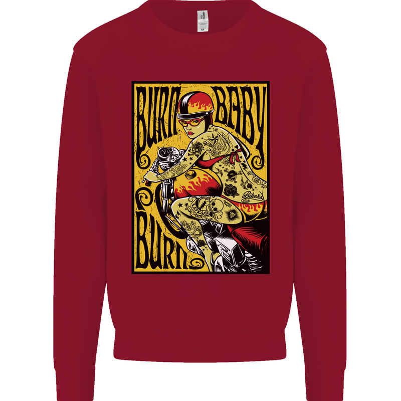 Burn Baby Burn Lady Biker Motorcycle Motorbike Kids Sweatshirt Jumper Red