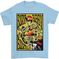 Burn Baby Burn Lady Biker Motorcycle Motorbike Mens T-Shirt 100% Cotton Light Blue