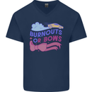 Burnouts or Bows Gender Reveal New Baby Pregnant Mens V-Neck Cotton T-Shirt Navy Blue