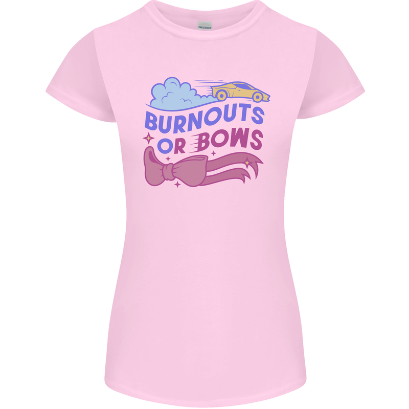 Burnouts or Bows Gender Reveal New Baby Pregnant Womens Petite Cut T-Shirt Light Pink