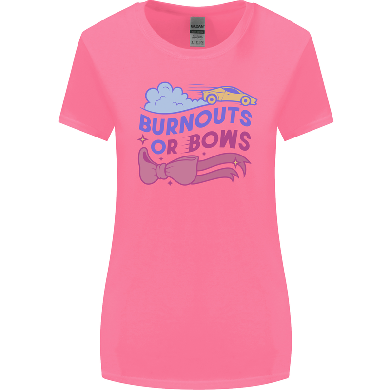 Burnouts or Bows Gender Reveal New Baby Pregnant Womens Wider Cut T-Shirt Azalea