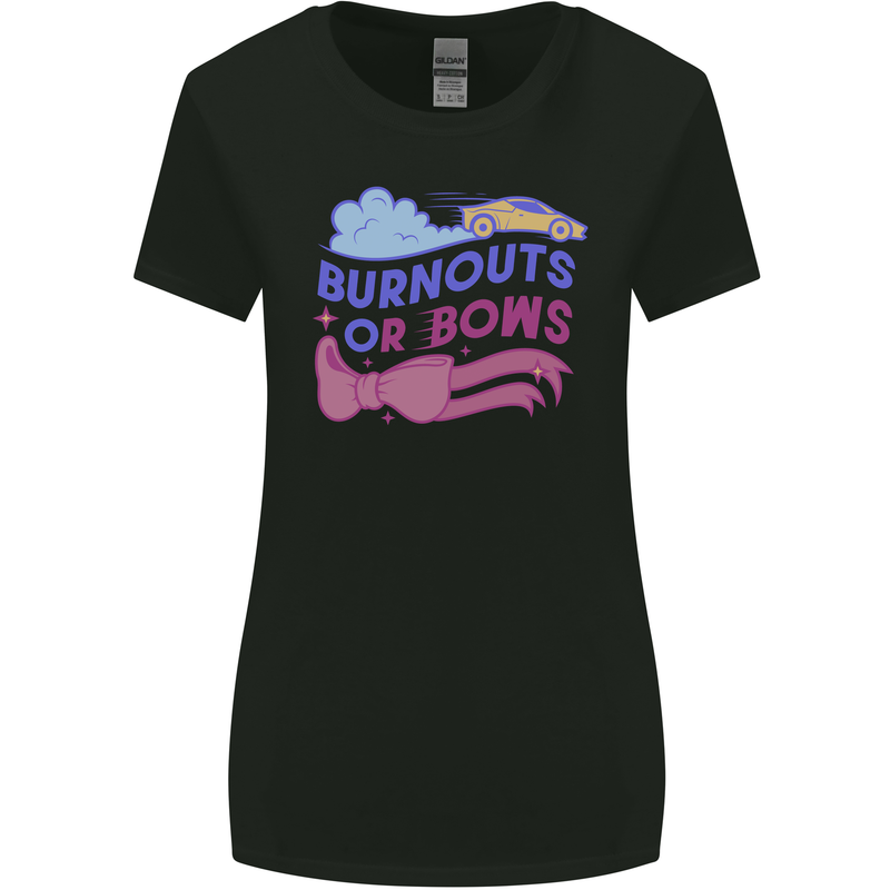 Burnouts or Bows Gender Reveal New Baby Pregnant Womens Wider Cut T-Shirt Black