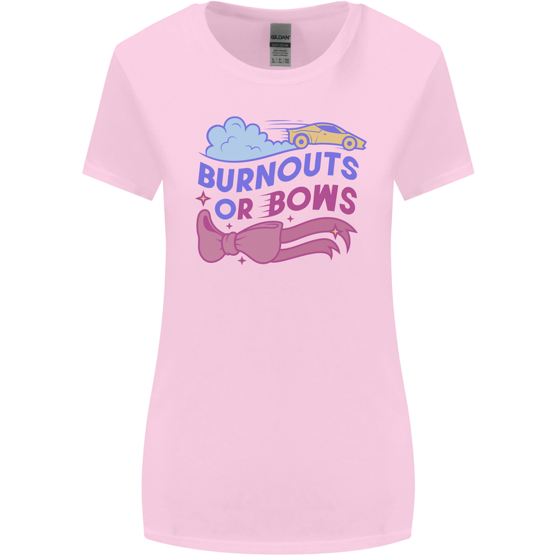 Burnouts or Bows Gender Reveal New Baby Pregnant Womens Wider Cut T-Shirt Light Pink