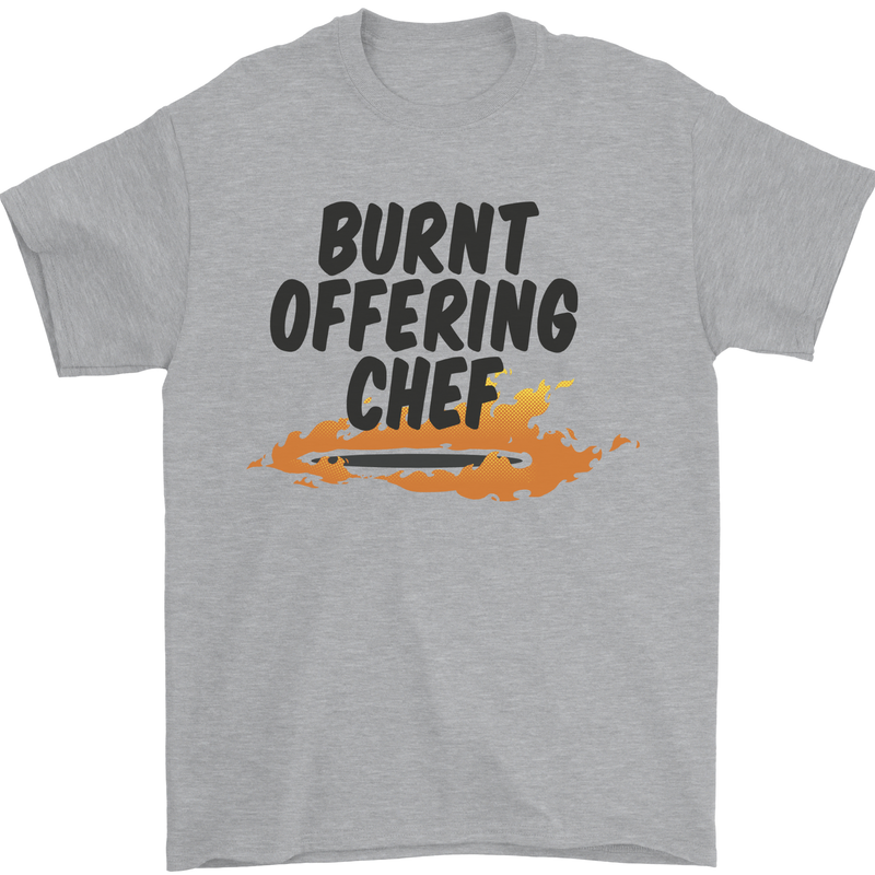 Burnt Offering Chef Funny Food BBQ Bad Cook Mens T-Shirt 100% Cotton Sports Grey