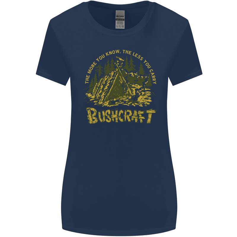 Bushcraft Funny Outdoor Persuits Camping Scouts Womens Wider Cut T-Shirt Navy Blue