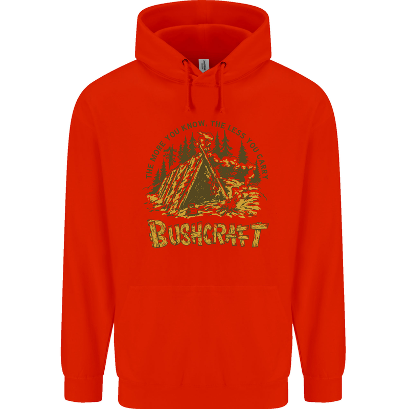 Bushcraft Funny Outdoor Pursuits Scouts Camping Childrens Kids Hoodie Bright Red