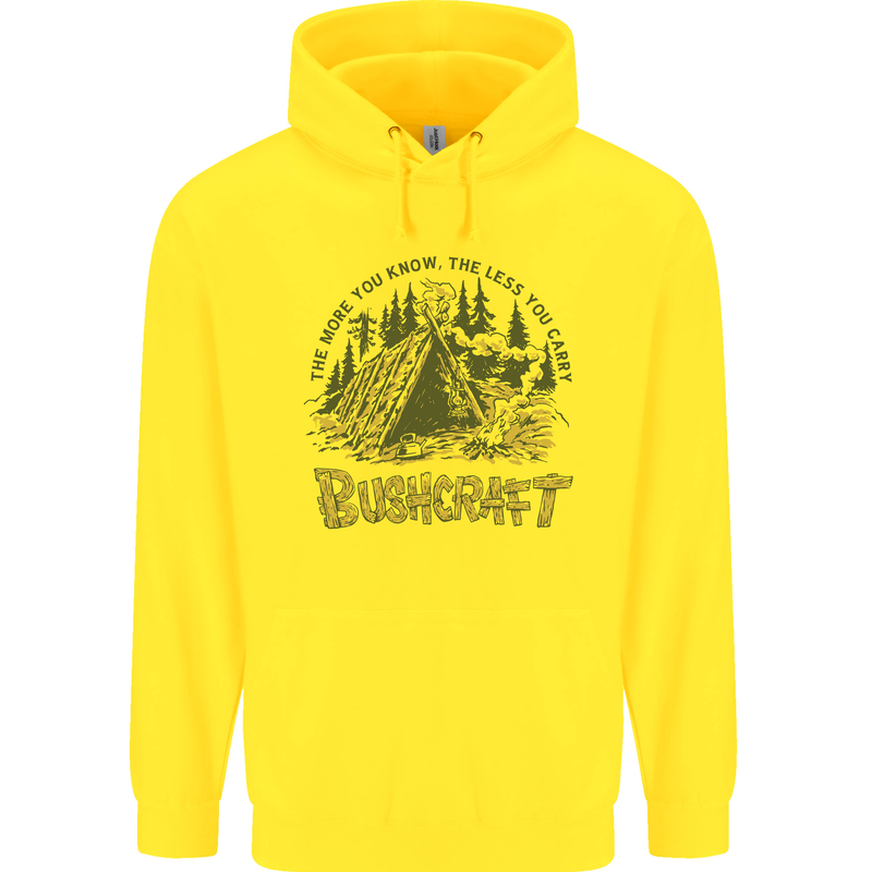 Bushcraft Funny Outdoor Pursuits Scouts Camping Childrens Kids Hoodie Yellow