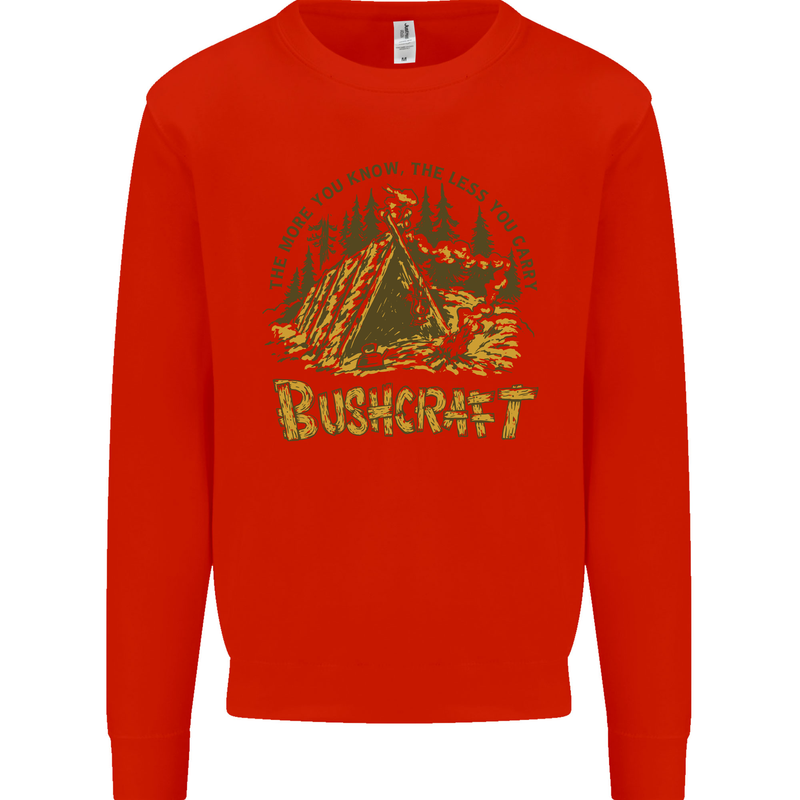 Bushcraft Funny Outdoor Pursuits Scouts Camping Kids Sweatshirt Jumper Bright Red