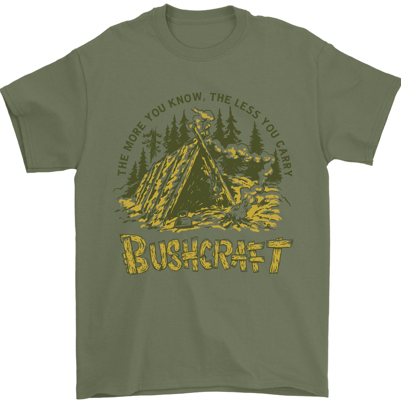 Bushcraft Funny Outdoor Pursuits Scouts Camping Mens T-Shirt 100% Cotton Military Green