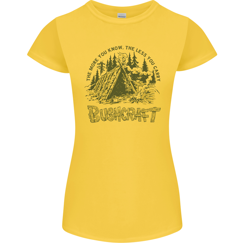 Bushcraft Funny Outdoor Pursuits Scouts Camping Womens Petite Cut T-Shirt Yellow