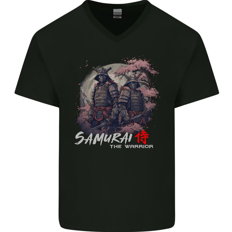 Bushido Samurai The Warrior Mens V-Neck Cotton T-Shirt Black