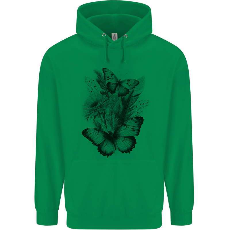 Butterflies & Flowers in the Wild Nature Childrens Kids Hoodie Irish Green