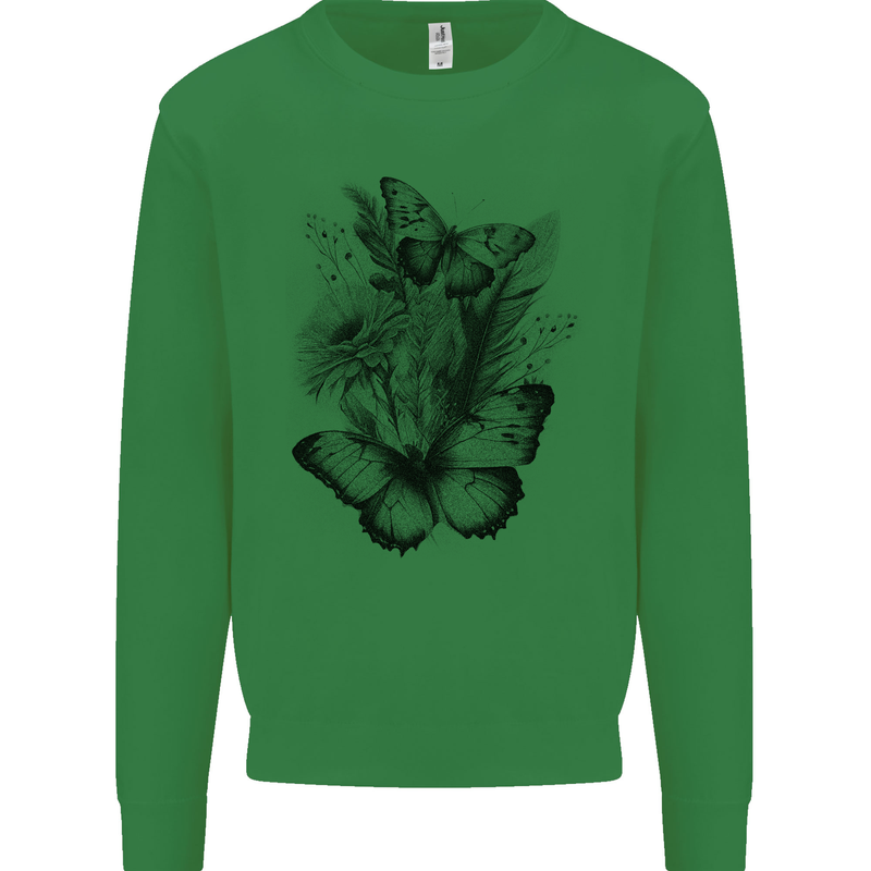 Butterflies & Flowers in the Wild Nature Kids Sweatshirt Jumper Irish Green