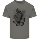 Butterflies & Flowers in the Wild Nature Kids T-Shirt Childrens Charcoal