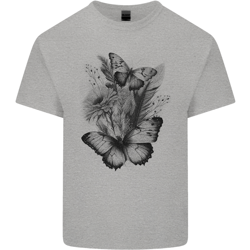 Butterflies & Flowers in the Wild Nature Kids T-Shirt Childrens Sports Grey