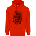 Butterflies & Flowers in the Wild Nature Mens 80% Cotton Hoodie Bright Red