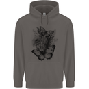 Butterflies & Flowers in the Wild Nature Mens 80% Cotton Hoodie Charcoal
