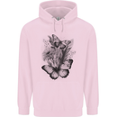 Butterflies & Flowers in the Wild Nature Mens 80% Cotton Hoodie Light Pink